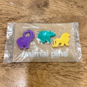 New Vintage Tupperware Animal Pins Elephant Lion Hippo Purple, Teal, Yellow 1993
